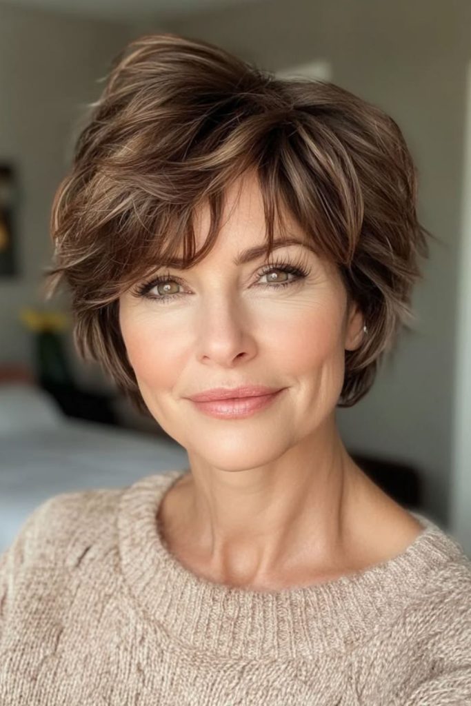 Soft breeze walnut taper cut subtle volume style