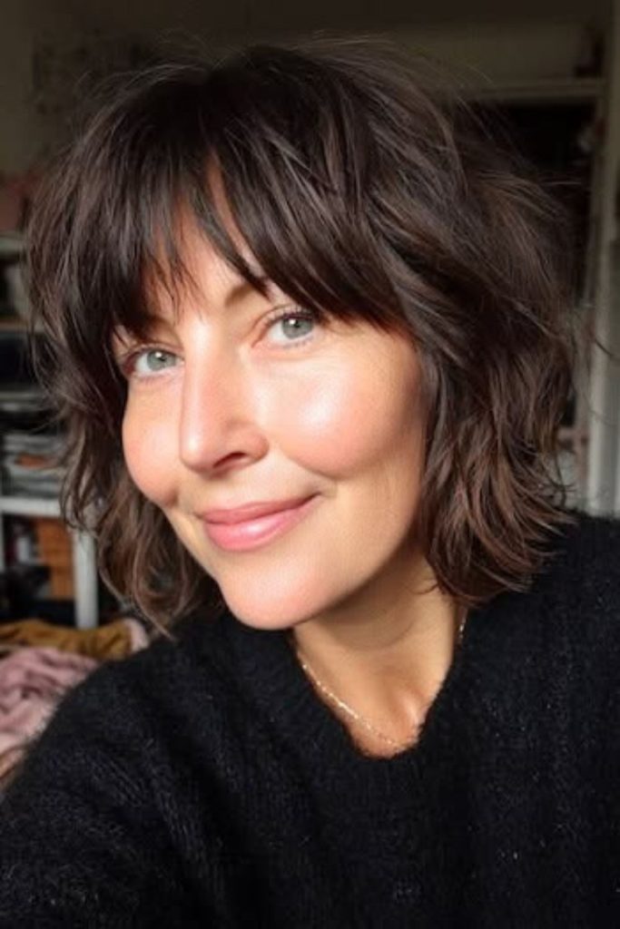 Soft drift cocoa short shag bob rich volume cut