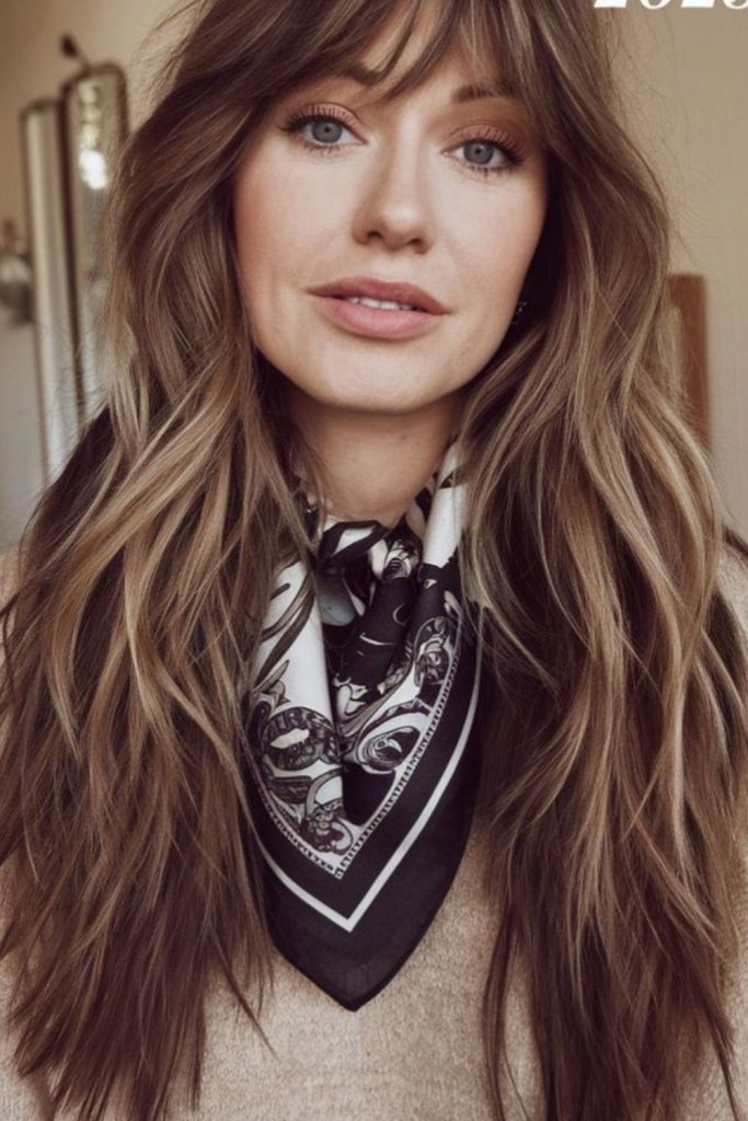 Espresso curtain layered soft fringe cut