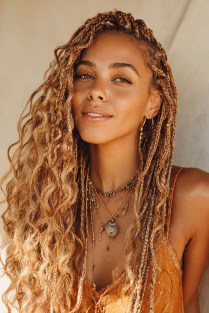 Soft gold wavy boho knotless braids