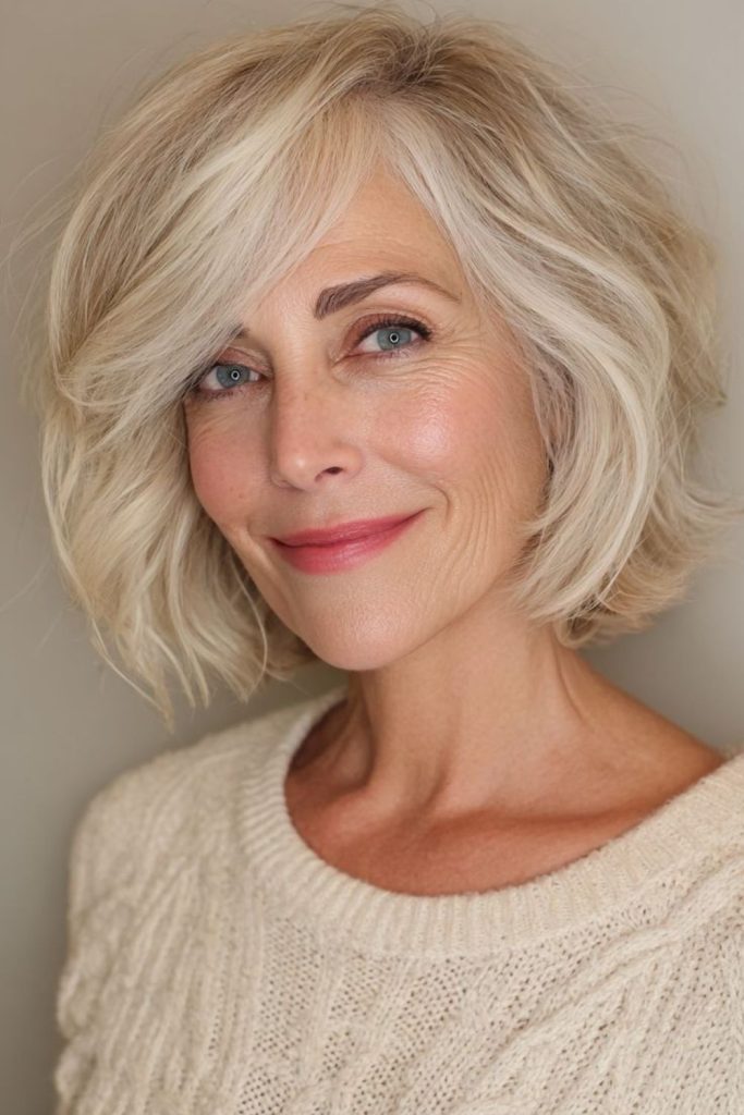 Soft layered ivory bob gentle elegant flow