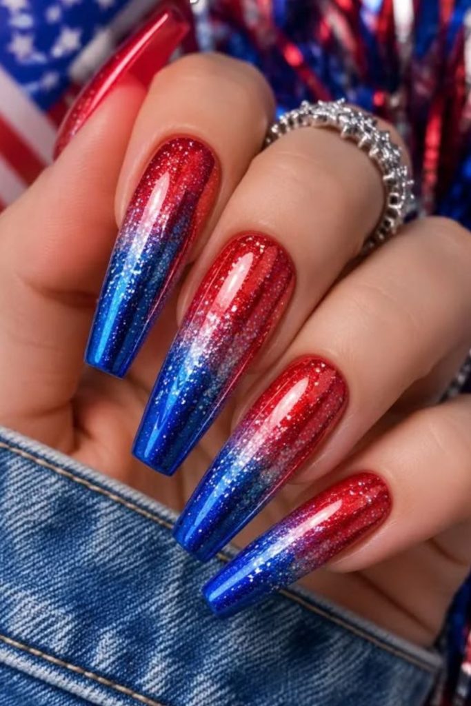 Glitter dust independence celebration nails.