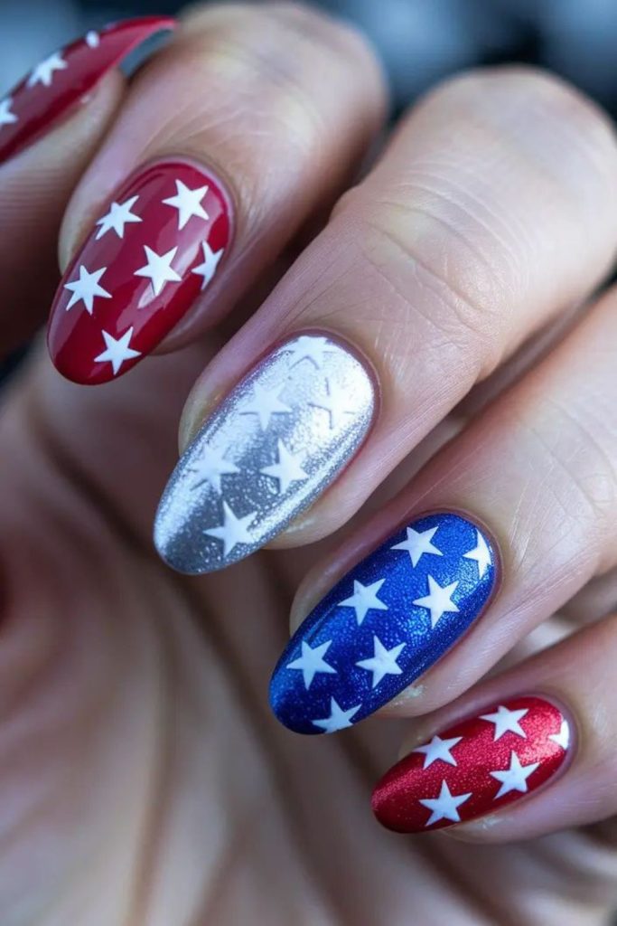 Colorful star confetti festive nails.