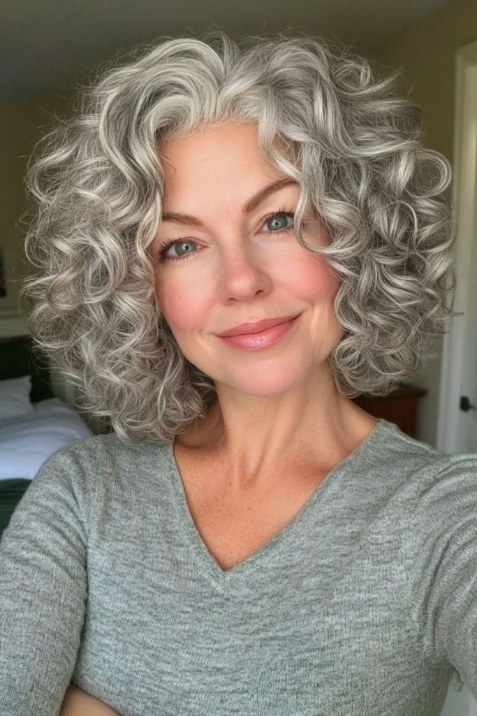 Glamorous silver spirals with full volume.