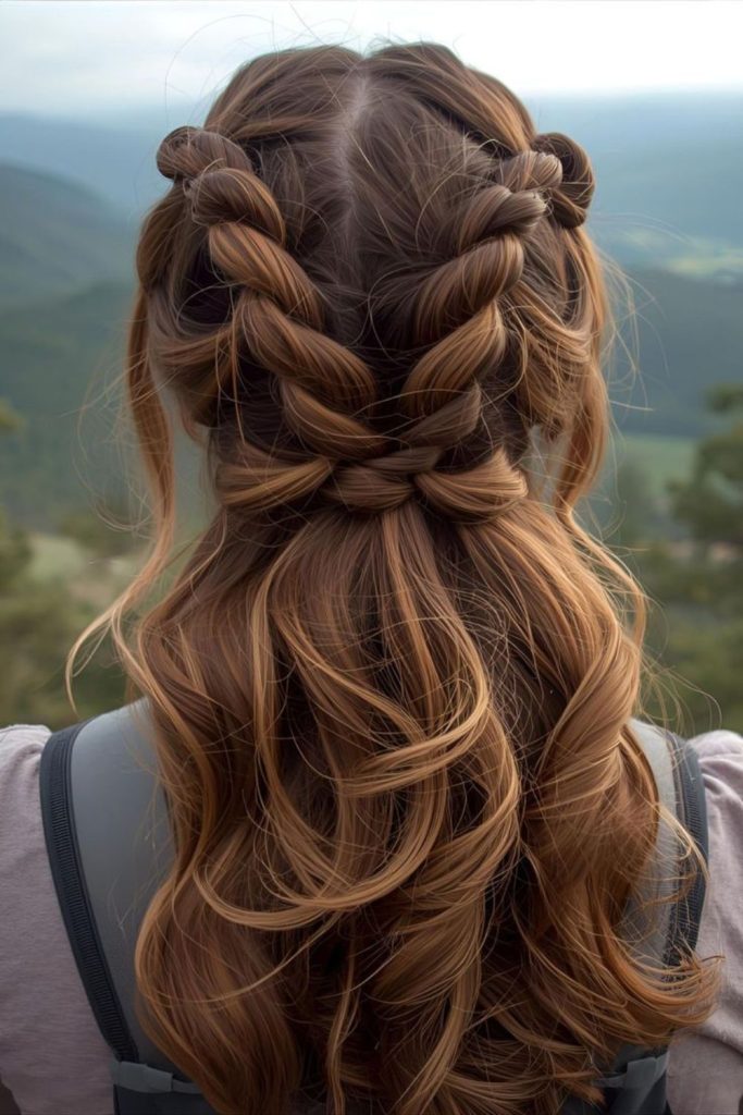 Twist back hairstyle for campfires.