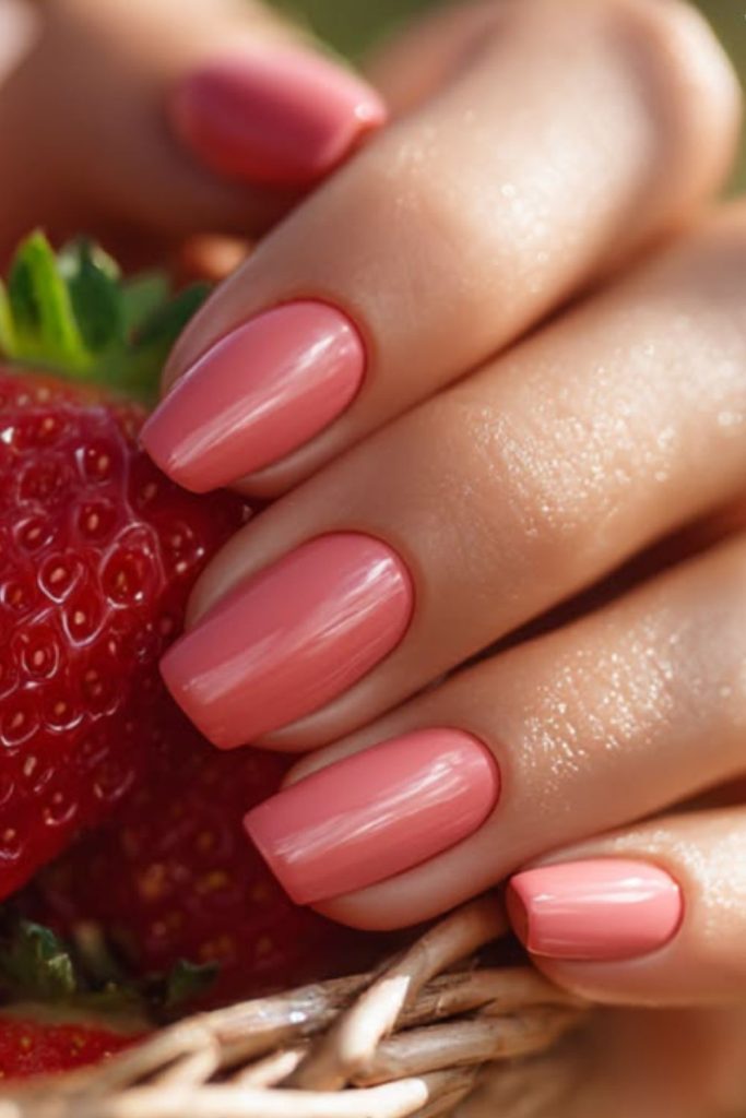 Strawberry pink milk soft glossy nails