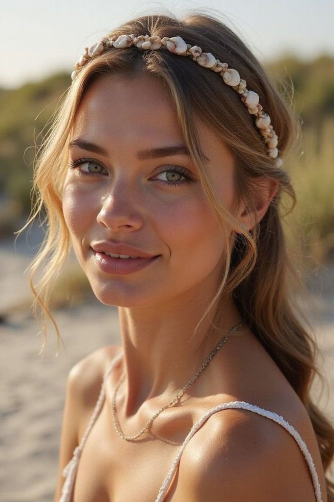 Woven headband with tousled beach waves.
