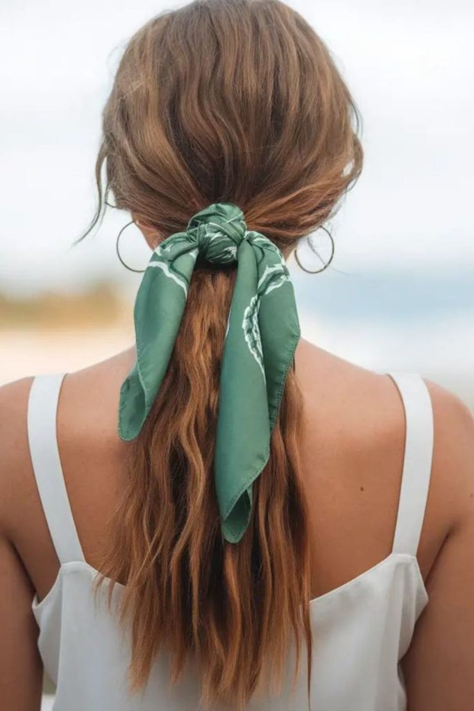 Wrapped ponytail for campsite adventures.