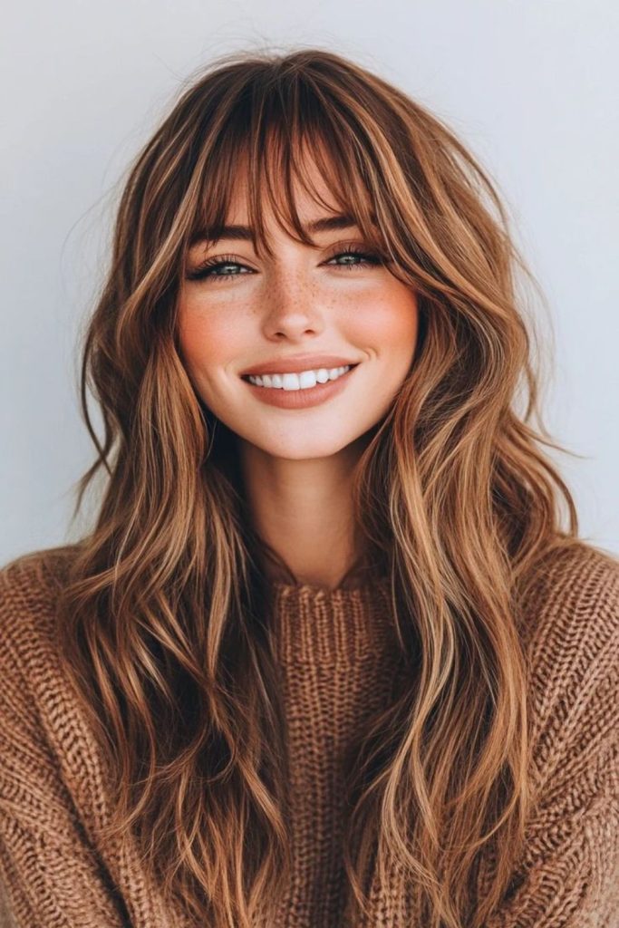 Sunset copper layers with soft fringe.
