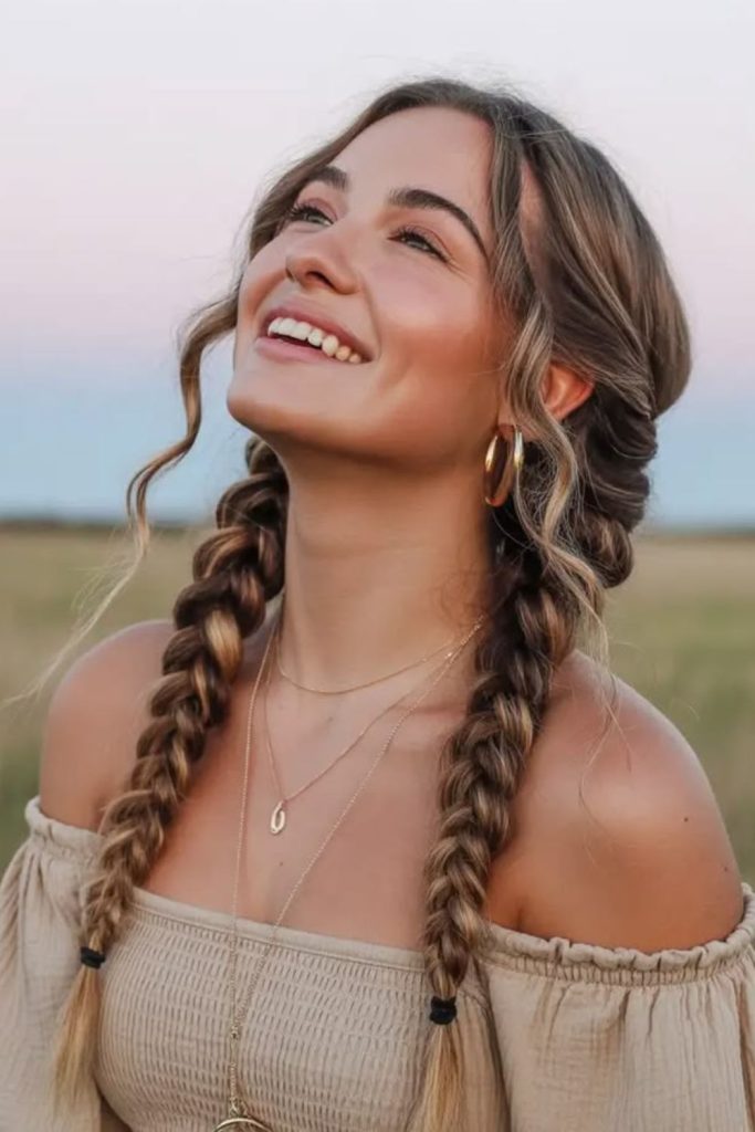 Rope braided pigtails for camping days.