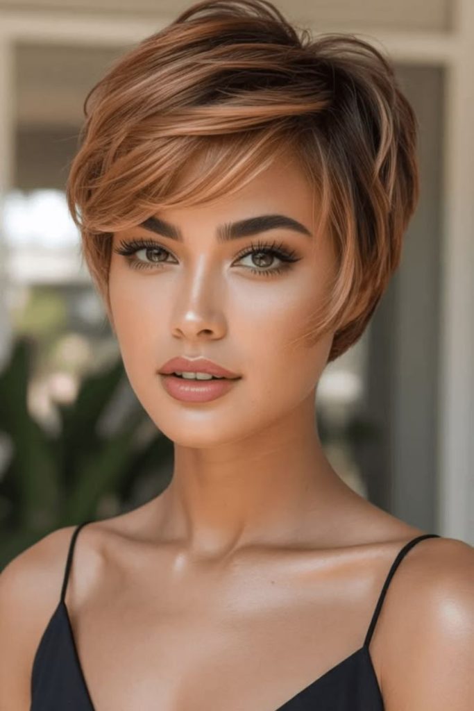 Tapered bob haircut with smooth finish.