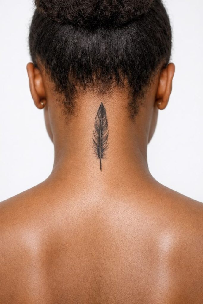 Swan feather hairline tattoo graceful softness.