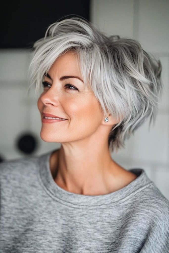 Silver sweep hairstyle with texture