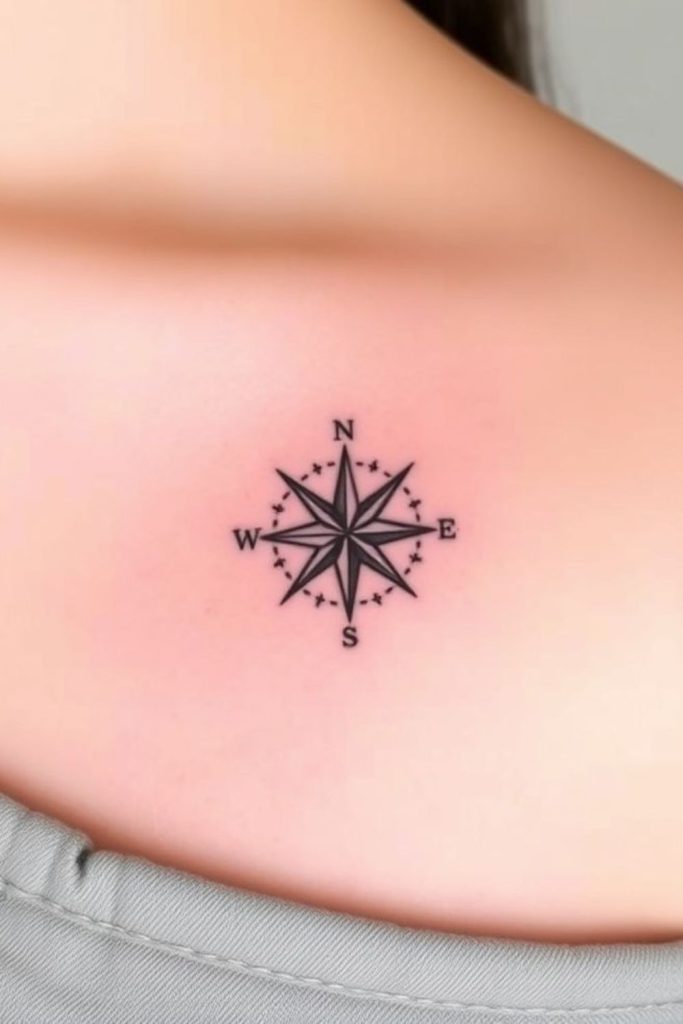 Tiny compass tattoo for adventurous women.