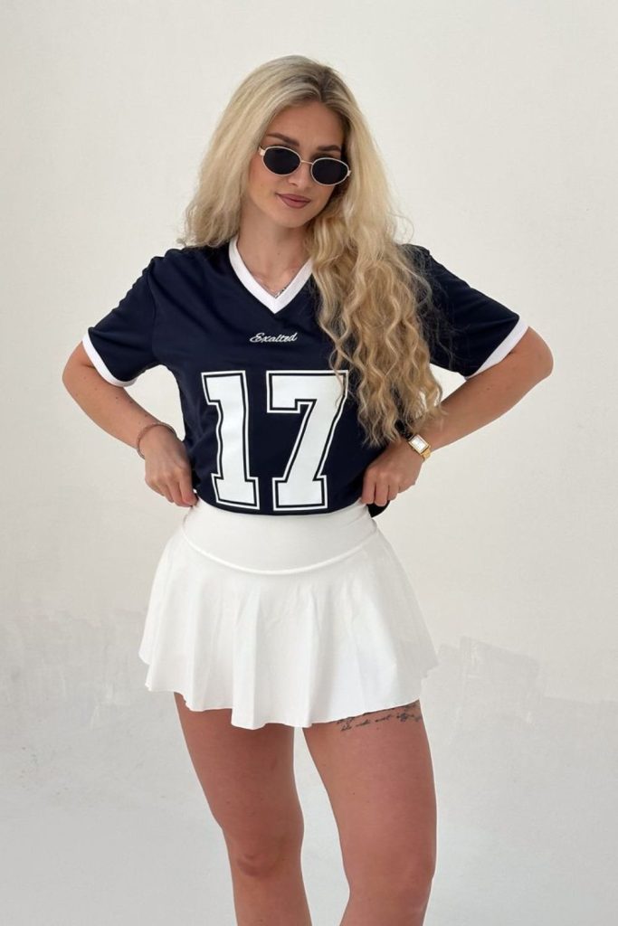World Cup jersey pleated skirt outfit