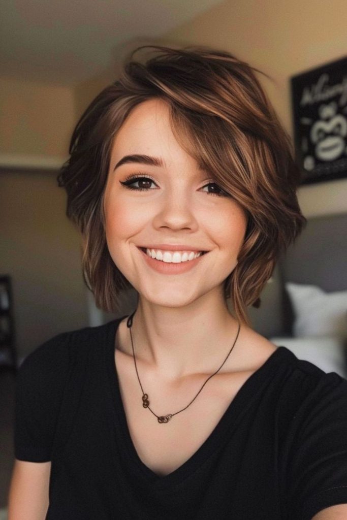 Layered bob haircut with soft body.