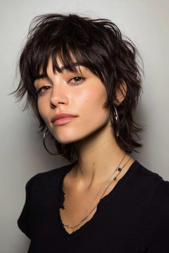 Chic shag featuring choppy layers.