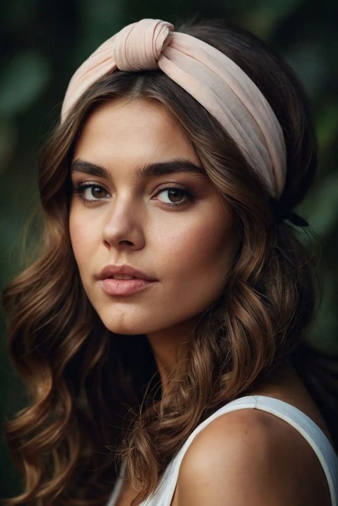 Velvet crown hairstyle with thick headband.