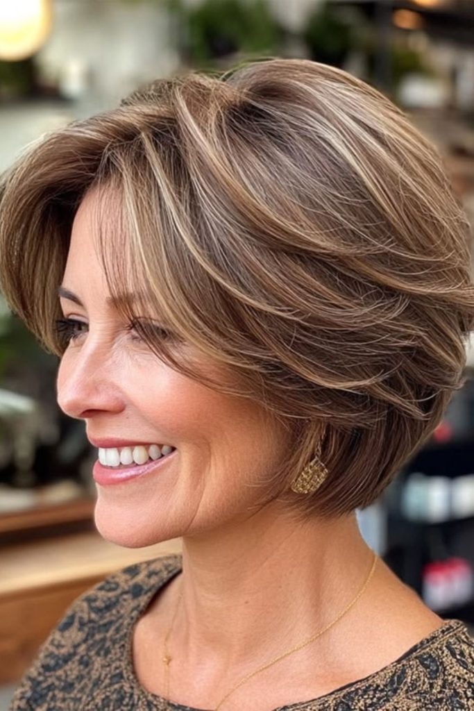Layered bob with soft volume.