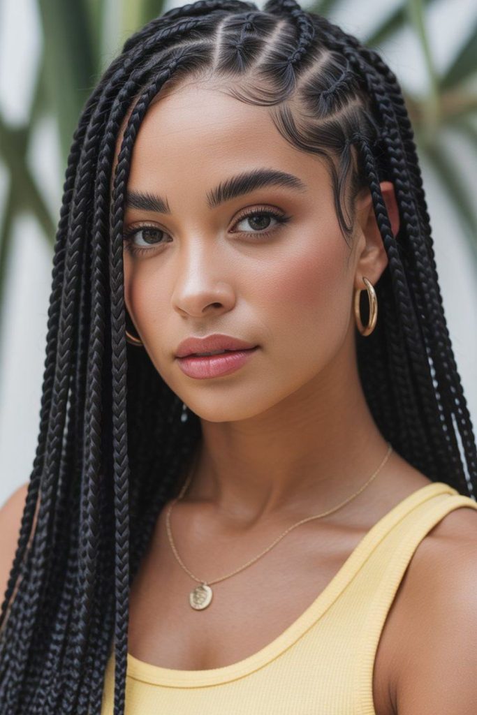 Smooth Fulani braids with velvet dark night elegance