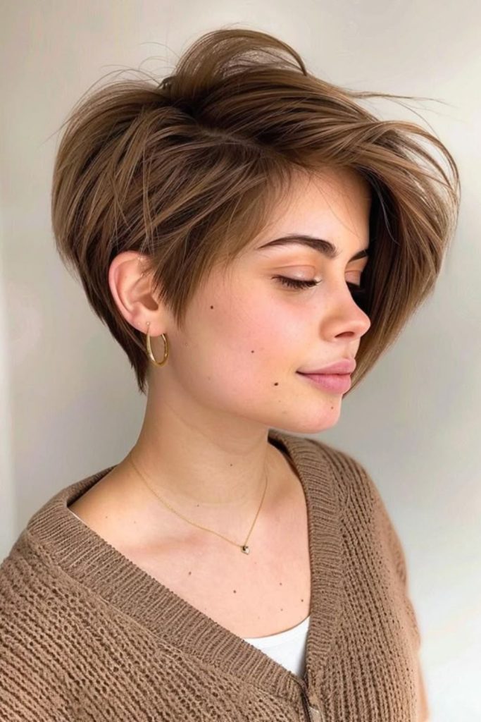 Velvet pixie featuring feathered movement.