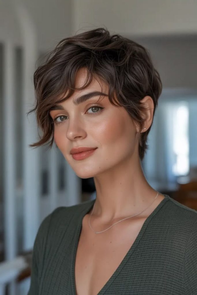 Velvet pixie haircut with soft layers.