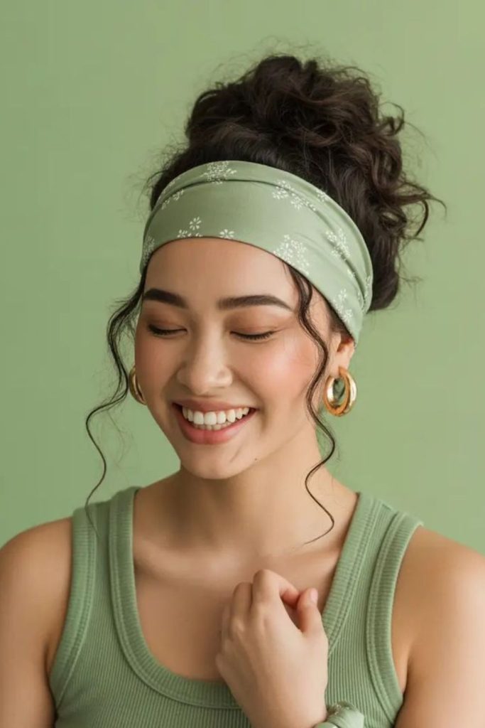 Velvet headband with lifted puff.