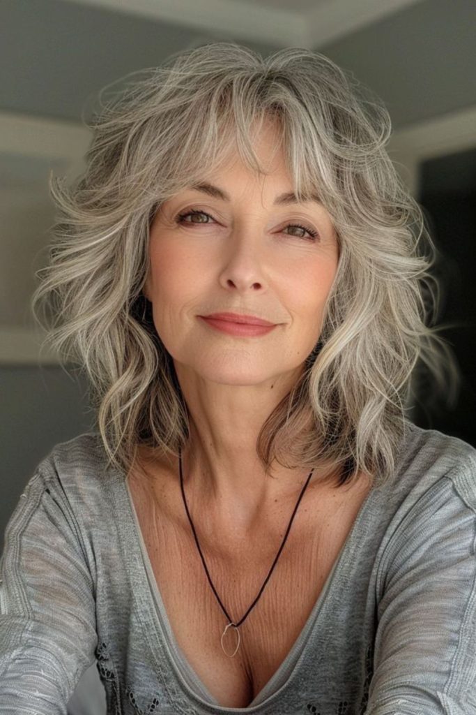 Velvet silver lob with smooth swing texture