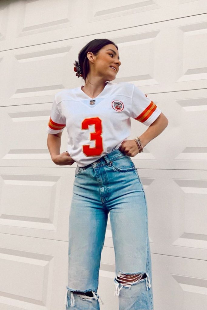 Fitted national team jersey jeans outfit