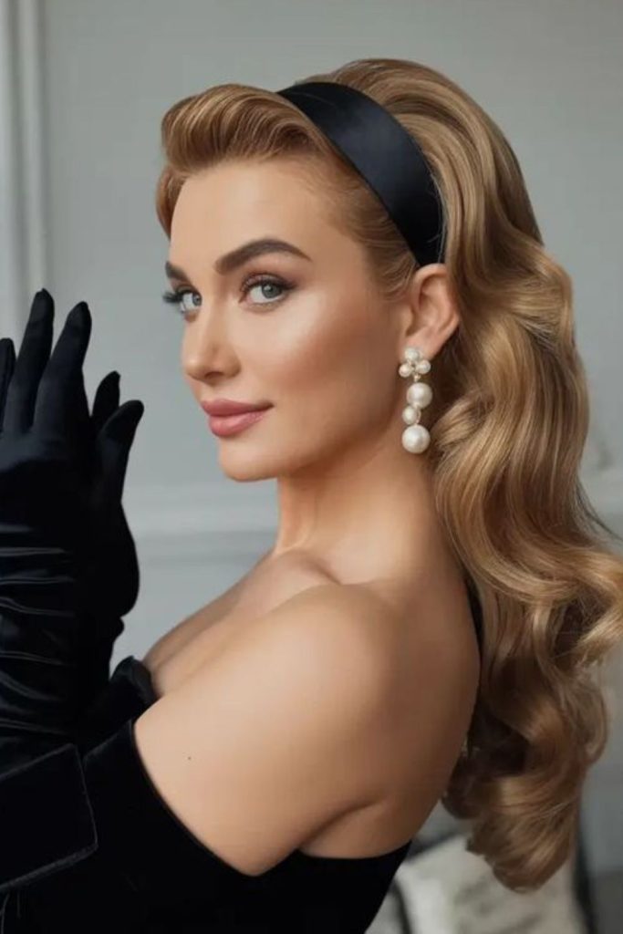 Retro headband with pinup curl hairstyle.