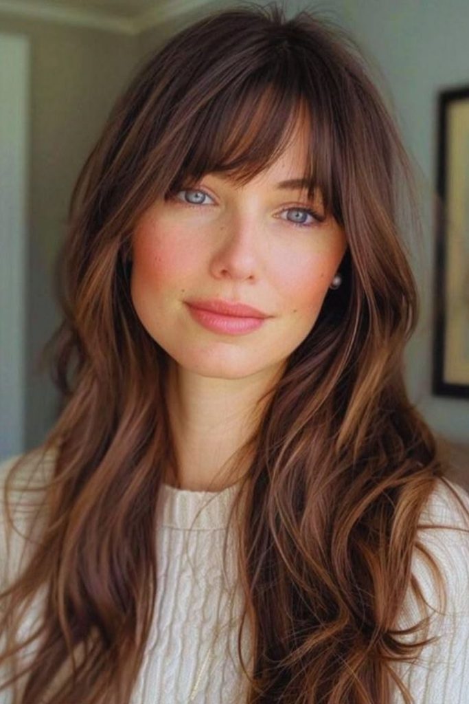 Walnut mist natural layered soft bangs