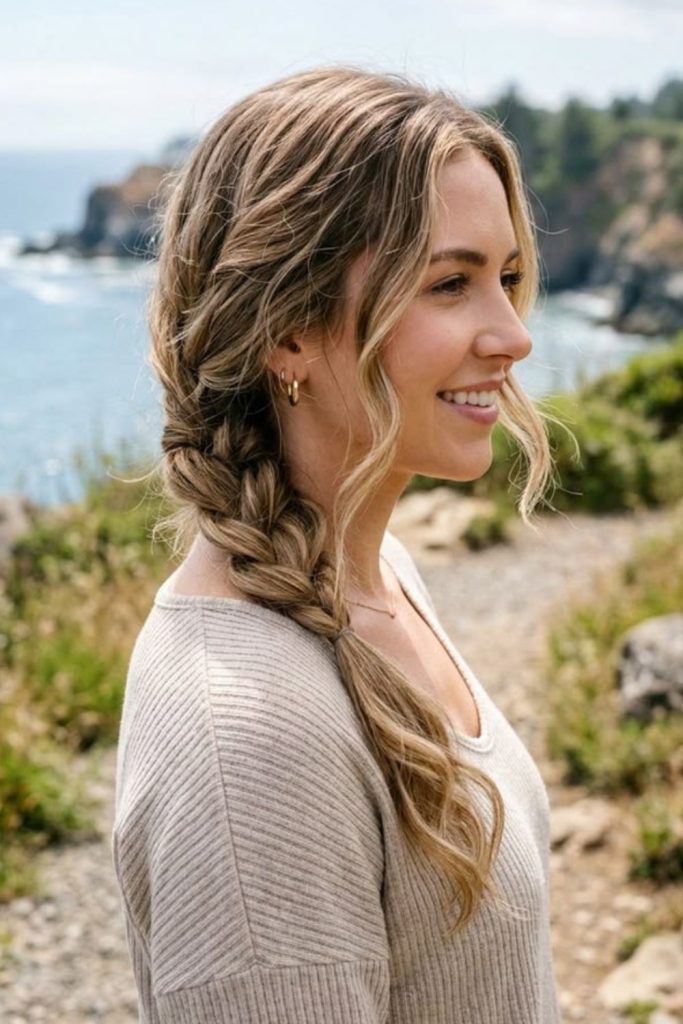 Loose braid with natural camp charm.