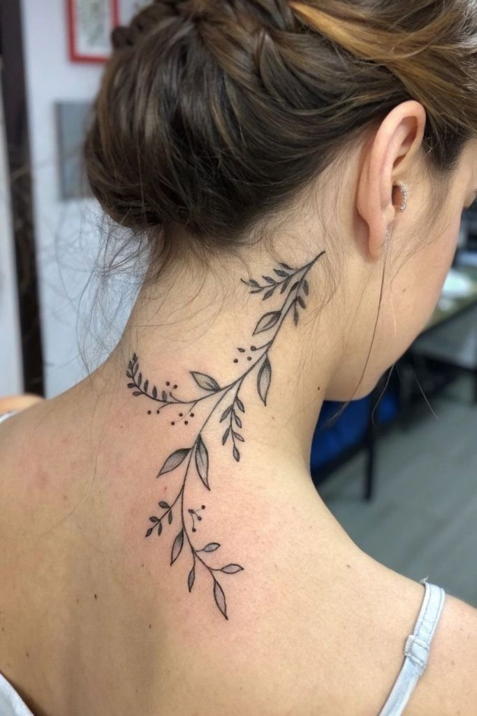 Ivy vine hairline tattoo natural flow.
