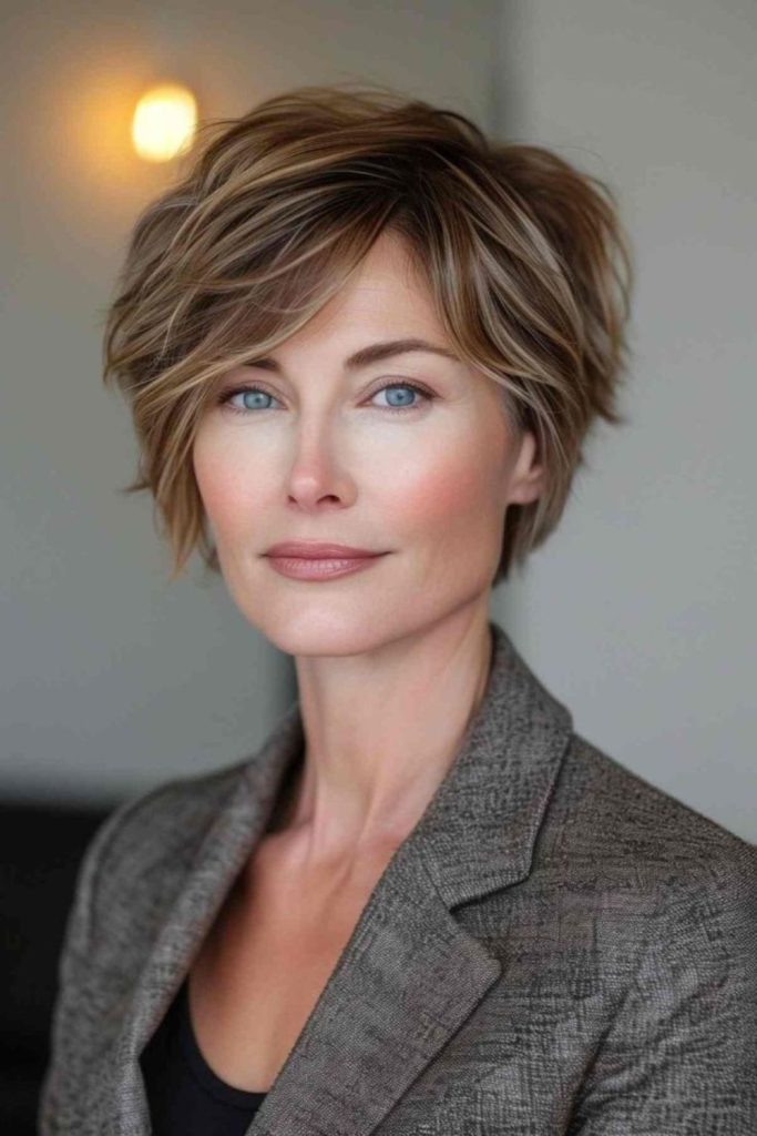 Flowing layered bob with softness.