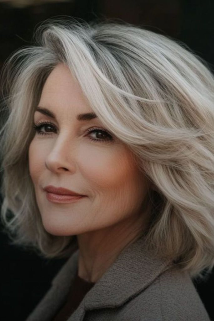 Windswept feather bob with ash tones flow