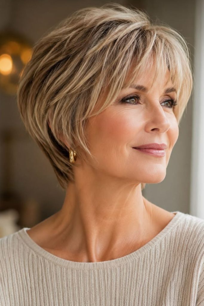 Wispy halo haircut framing face softly