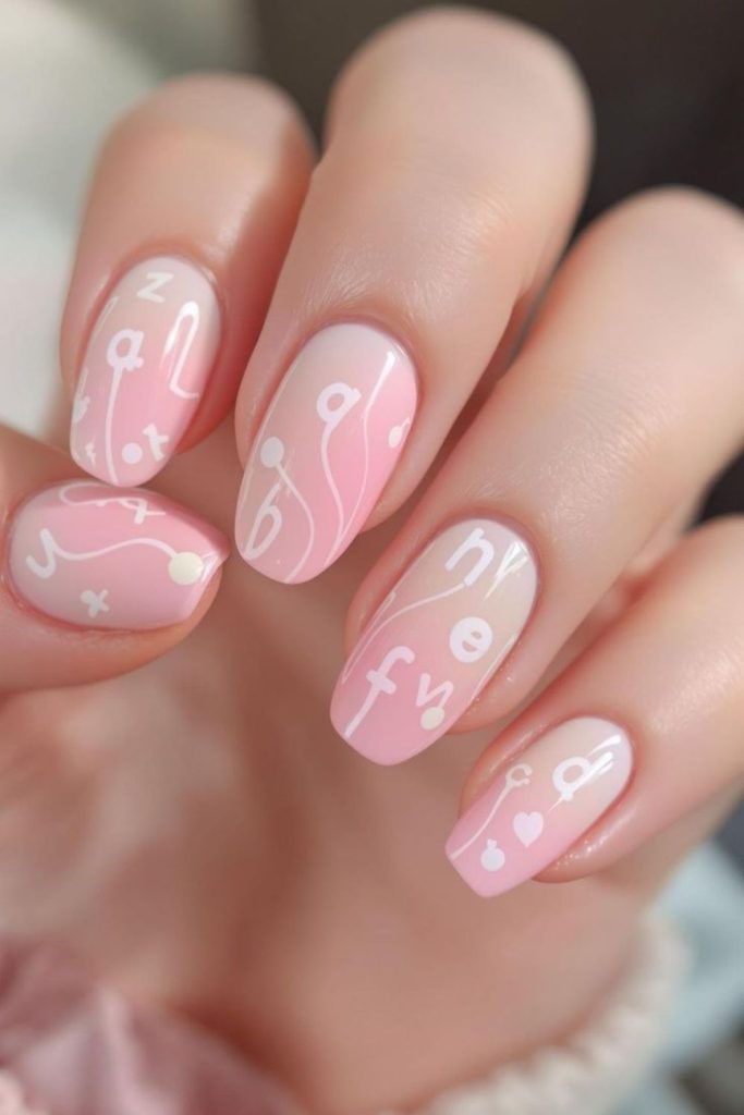 Pastel alphabet letters educational nail art.