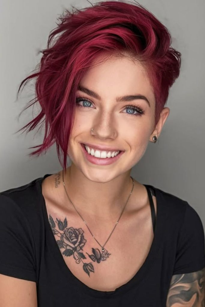 Asymmetrical rebel bob with uneven lengths.