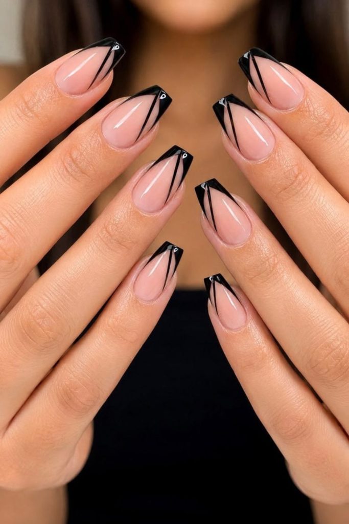 Black French tip siren nails