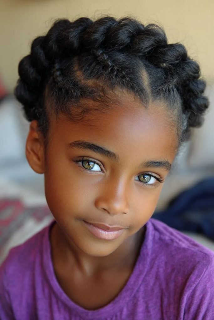 Halo crown twists for school elegance.