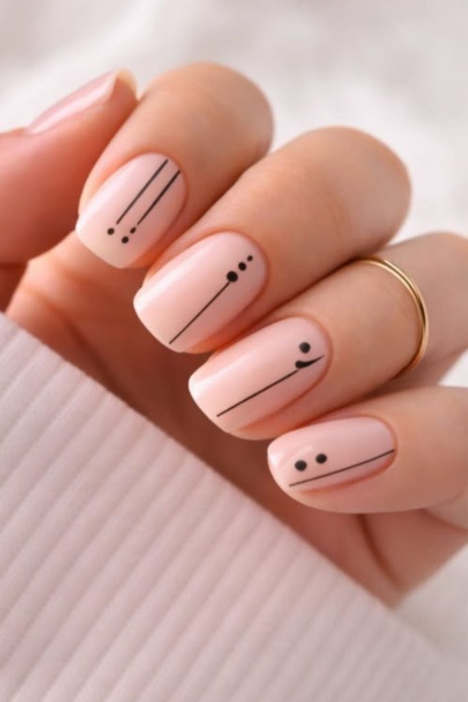 Minimal book-themed nude nail art.
