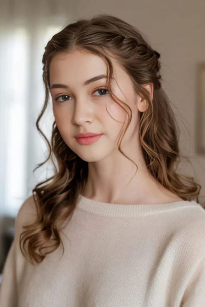 Braided bang sweep casual hairstyle.