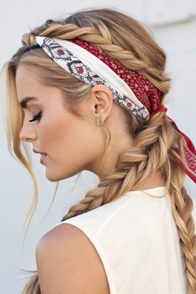 Braided crown paired with bandana.