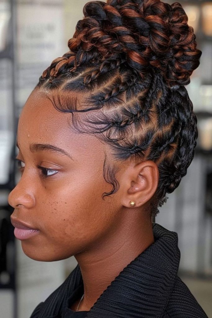 Braided space buns with playful style.