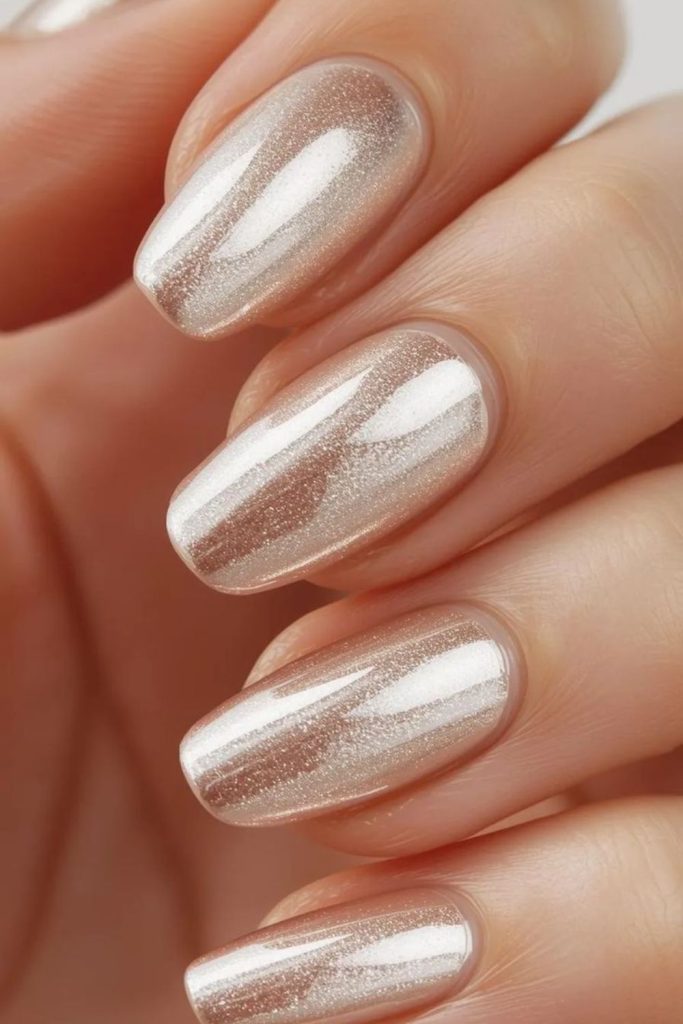Champagne French tip elegant manicure style.