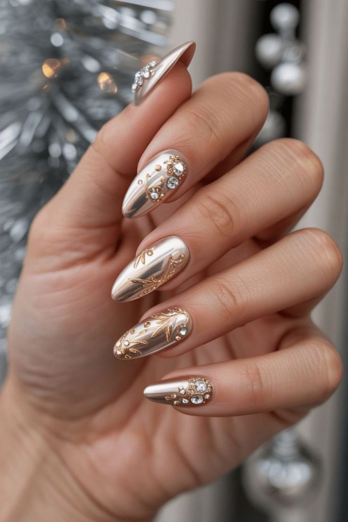 Champagne gold zodiac queen nails