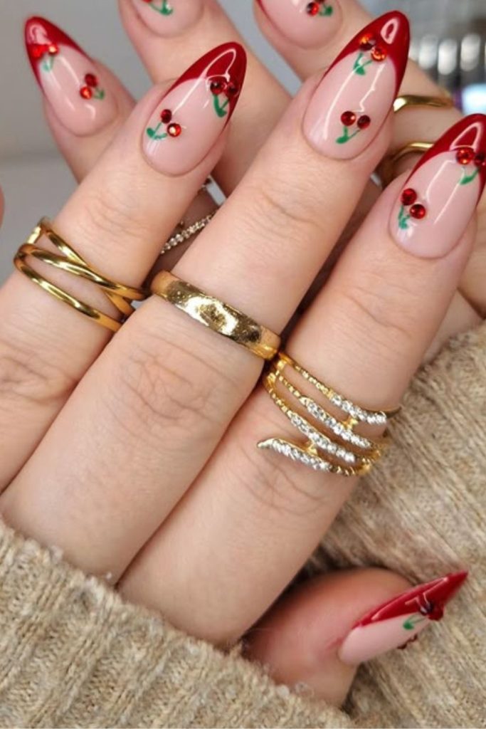 Cherry red French baddie nails