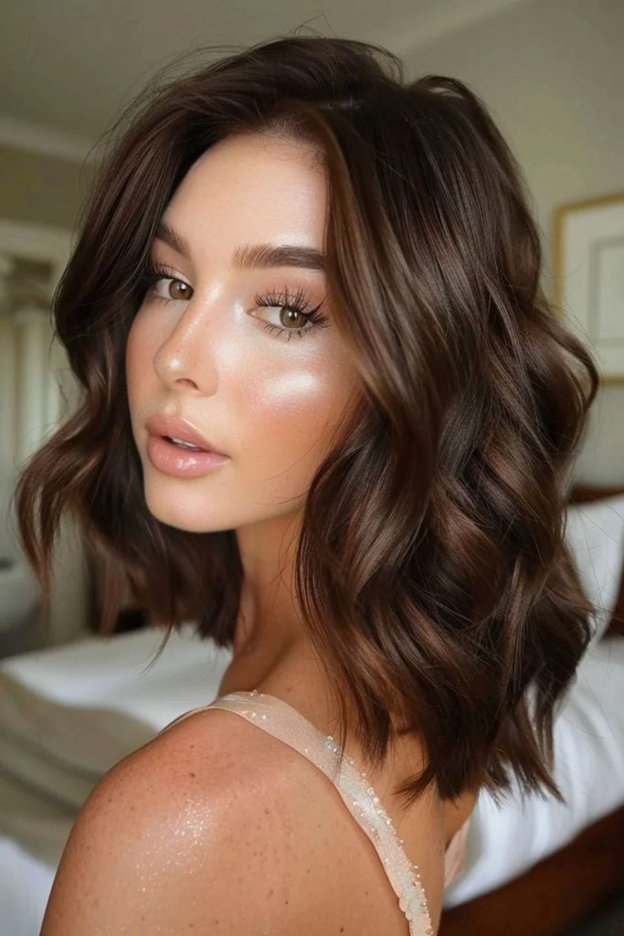 Chocolate almond highlighted brunette hair