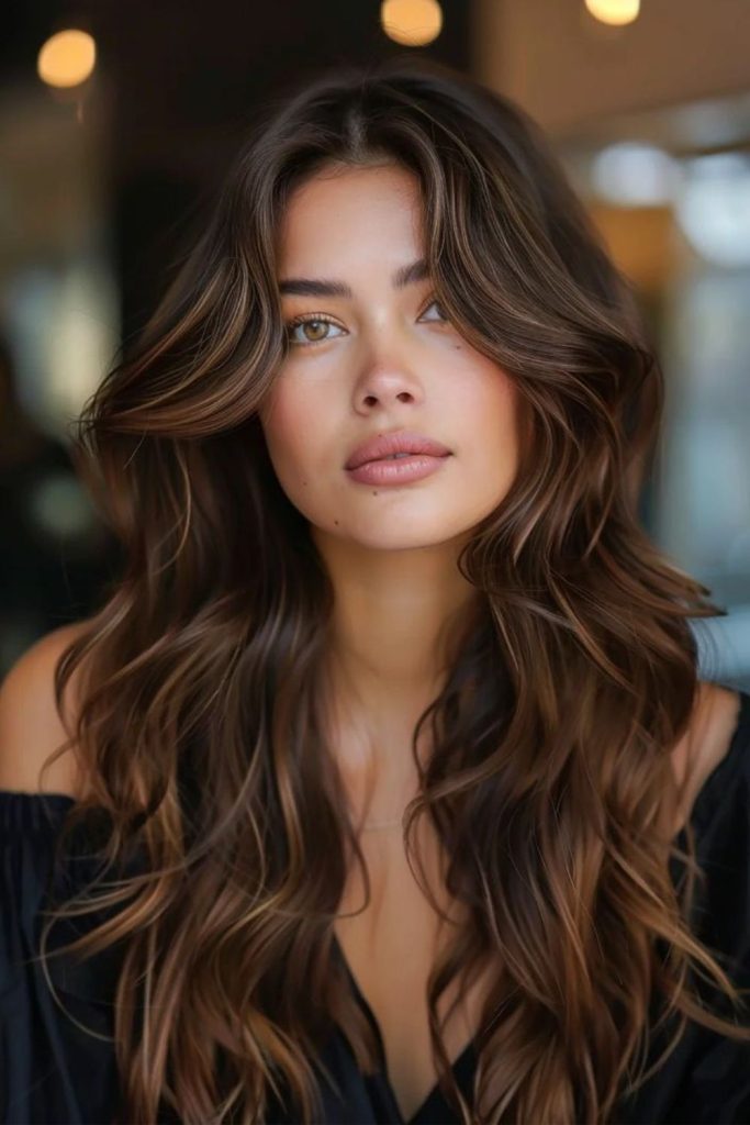 Chocolate hazelnut cascading brunette waves