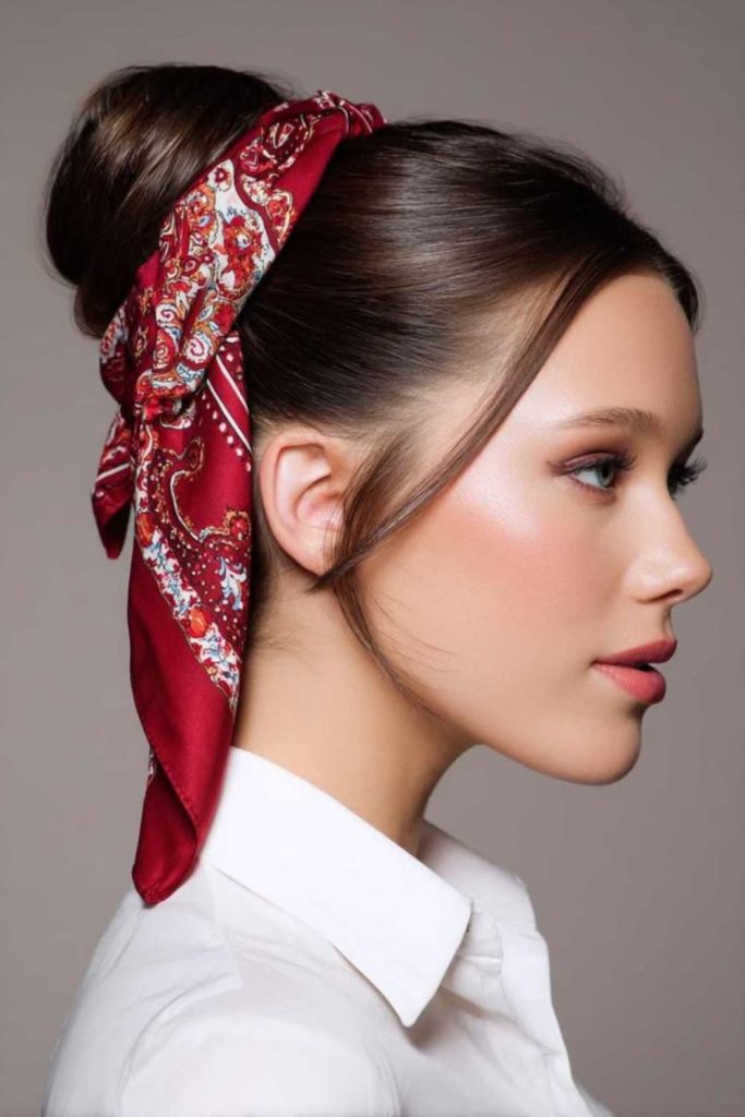 Retro red bandana vintage hairstyle.